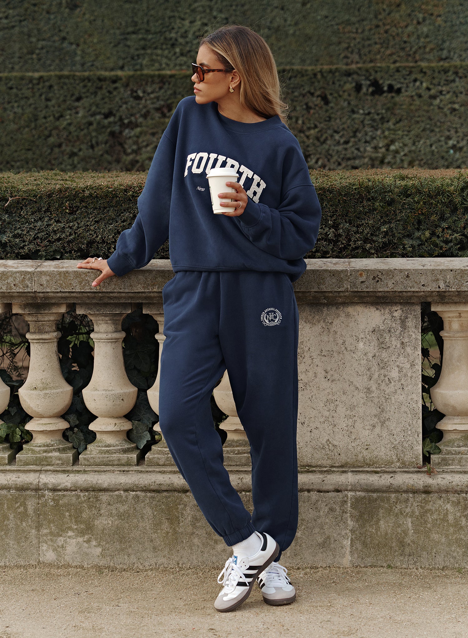 Navy Embroidered Oversized Joggers